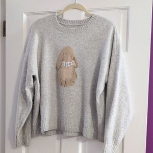 Hollister Light Gray Sweater with Bunny Motif